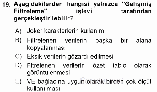 İşletme Analitiği 2017 - 2018 Ara Sınavı 19.Soru