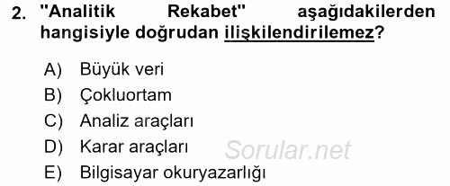 İşletme Analitiği 2017 - 2018 Ara Sınavı 2.Soru