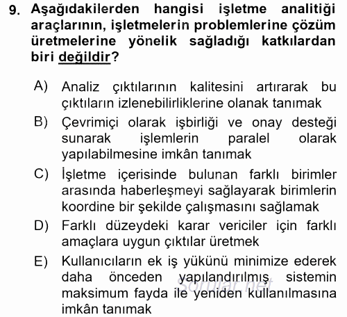 İşletme Analitiği 2017 - 2018 Ara Sınavı 9.Soru