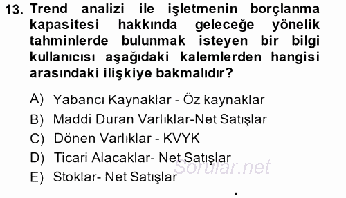 Mali Analiz 2013 - 2014 Ara Sınavı 13.Soru