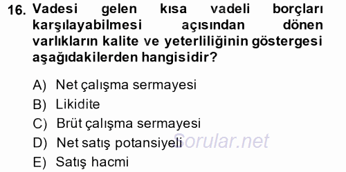 Mali Analiz 2013 - 2014 Ara Sınavı 16.Soru