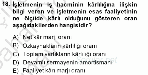 Mali Analiz 2013 - 2014 Ara Sınavı 18.Soru