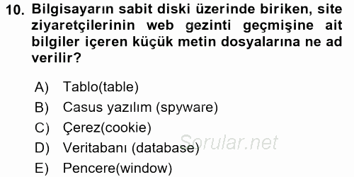 E-İş Süreçleri 2017 - 2018 Ara Sınavı 10.Soru