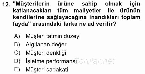 E-İş Süreçleri 2017 - 2018 Ara Sınavı 12.Soru