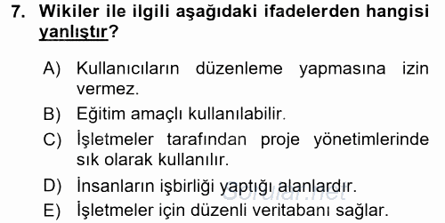 E-İş Süreçleri 2017 - 2018 Ara Sınavı 7.Soru