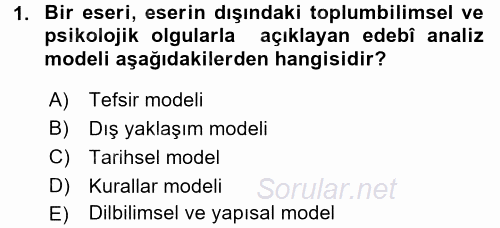 Eleştiri Tarihi 2017 - 2018 Ara Sınavı 1.Soru