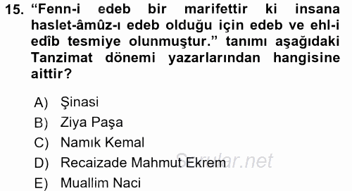 Eleştiri Tarihi 2017 - 2018 Ara Sınavı 15.Soru