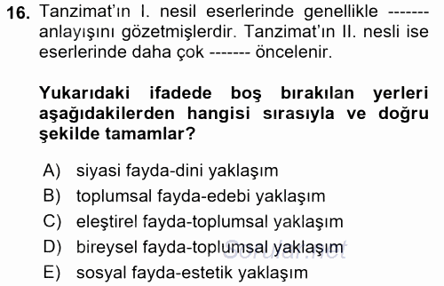 Eleştiri Tarihi 2017 - 2018 Ara Sınavı 16.Soru