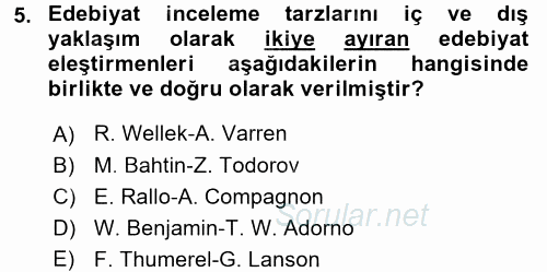 Eleştiri Tarihi 2017 - 2018 Ara Sınavı 5.Soru