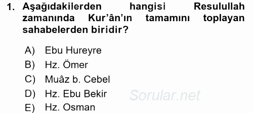 Tefsir Tarihi ve Usulü 2017 - 2018 3 Ders Sınavı 1.Soru