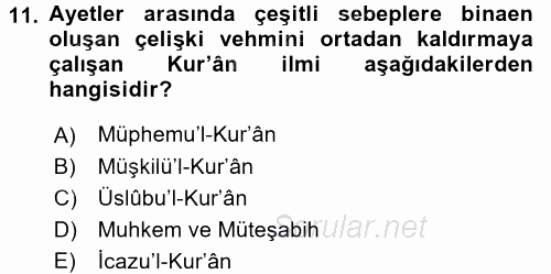 Tefsir Tarihi ve Usulü 2017 - 2018 3 Ders Sınavı 11.Soru