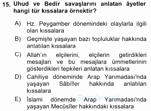 Tefsir Tarihi ve Usulü 2017 - 2018 3 Ders Sınavı 15.Soru