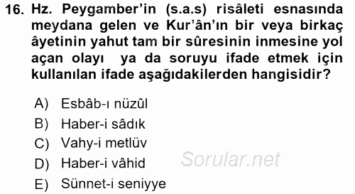 Tefsir Tarihi ve Usulü 2017 - 2018 3 Ders Sınavı 16.Soru