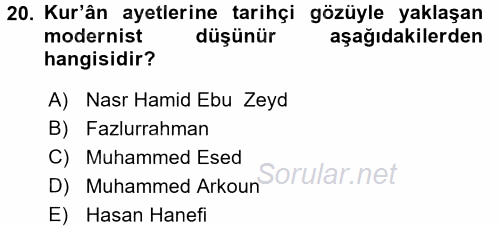 Tefsir Tarihi ve Usulü 2017 - 2018 3 Ders Sınavı 20.Soru