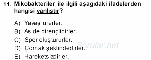 Veteriner Mikrobiyoloji ve Epidemiyoloji 2013 - 2014 Tek Ders Sınavı 11.Soru