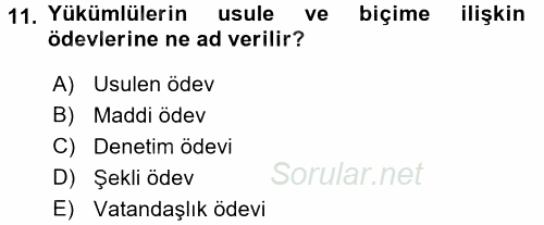 Vergi Usul Hukuku 2016 - 2017 Dönem Sonu Sınavı 11.Soru