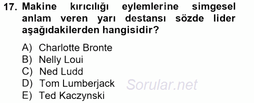 Yeni Teknolojiler ve Çalışma Hayatı 2014 - 2015 Tek Ders Sınavı 17.Soru