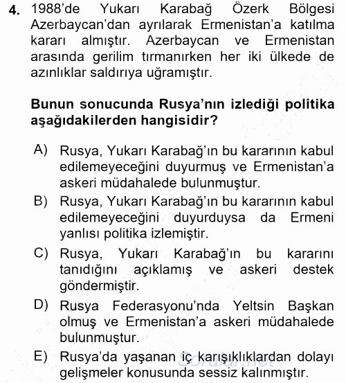 Orta Asya ve Kafkaslarda Siyaset 2015 - 2016 Dönem Sonu Sınavı 4.Soru