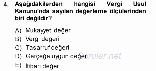 Muhasebe Uygulamaları 2013 - 2014 Ara Sınavı 4.Soru