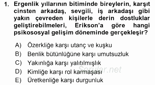 Anne Baba Eğitimi 2015 - 2016 Tek Ders Sınavı 1.Soru