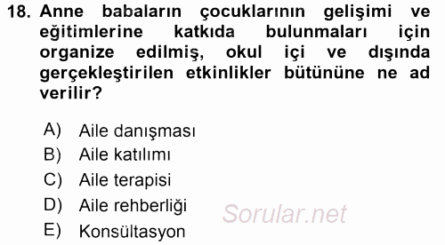 Anne Baba Eğitimi 2015 - 2016 Tek Ders Sınavı 18.Soru