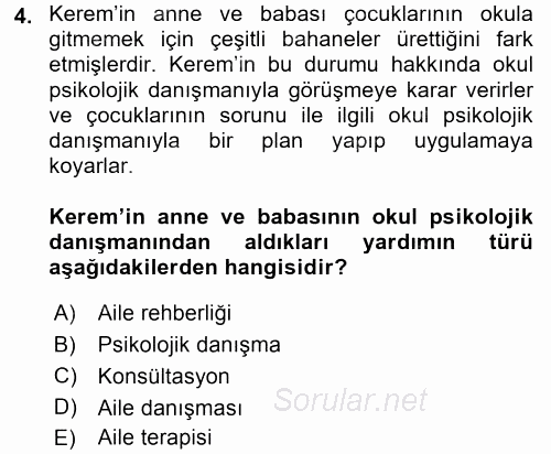 Anne Baba Eğitimi 2015 - 2016 Tek Ders Sınavı 4.Soru