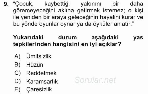 Anne Baba Eğitimi 2015 - 2016 Tek Ders Sınavı 9.Soru