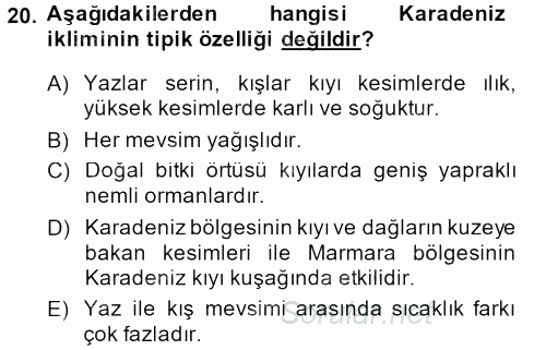 Tarımsal Meteoroloji 2013 - 2014 Dönem Sonu Sınavı 20.Soru