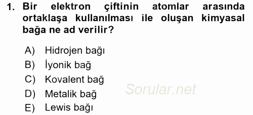 Hücre Kimyası 2017 - 2018 Dönem Sonu Sınavı 1.Soru