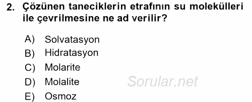 Hücre Kimyası 2017 - 2018 Dönem Sonu Sınavı 2.Soru