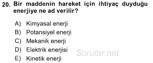 Hücre Kimyası 2017 - 2018 Dönem Sonu Sınavı 20.Soru