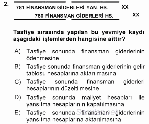 Şirketler Muhasebesi 2017 - 2018 3 Ders Sınavı 2.Soru