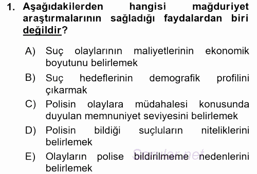 Suç Önleme Modelleri 2017 - 2018 3 Ders Sınavı 1.Soru