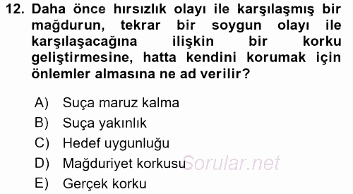 Suç Önleme Modelleri 2017 - 2018 3 Ders Sınavı 12.Soru