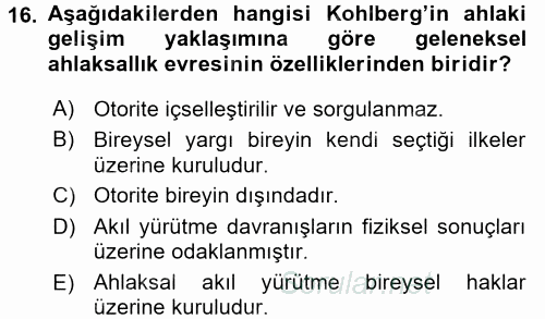 Suç Önleme Modelleri 2017 - 2018 3 Ders Sınavı 16.Soru