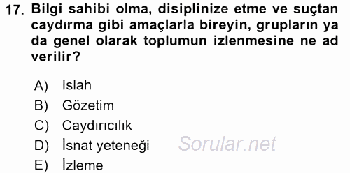 Suç Önleme Modelleri 2017 - 2018 3 Ders Sınavı 17.Soru
