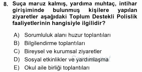 Suç Önleme Modelleri 2017 - 2018 3 Ders Sınavı 8.Soru