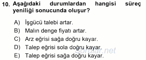 Ekonominin Güncel Sorunları 2015 - 2016 Dönem Sonu Sınavı 10.Soru