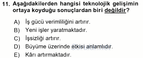 Ekonominin Güncel Sorunları 2015 - 2016 Dönem Sonu Sınavı 11.Soru