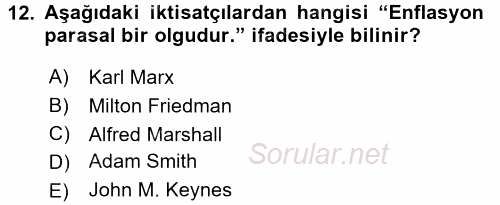 Ekonominin Güncel Sorunları 2015 - 2016 Dönem Sonu Sınavı 12.Soru