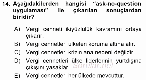 Ekonominin Güncel Sorunları 2015 - 2016 Dönem Sonu Sınavı 14.Soru