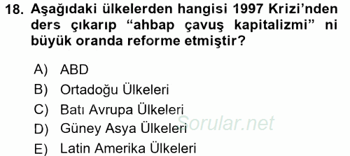 Ekonominin Güncel Sorunları 2015 - 2016 Dönem Sonu Sınavı 18.Soru