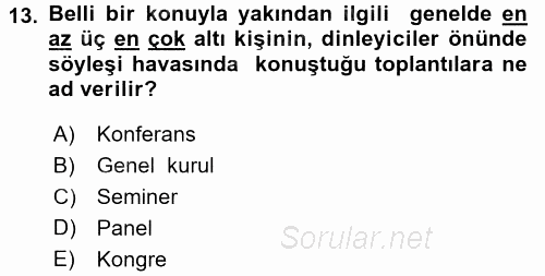 Sözlü ve Sözsüz İletişim 2016 - 2017 Ara Sınavı 13.Soru