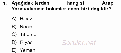İslam Tarihi ve Medeniyeti 1 2013 - 2014 Ara Sınavı 1.Soru