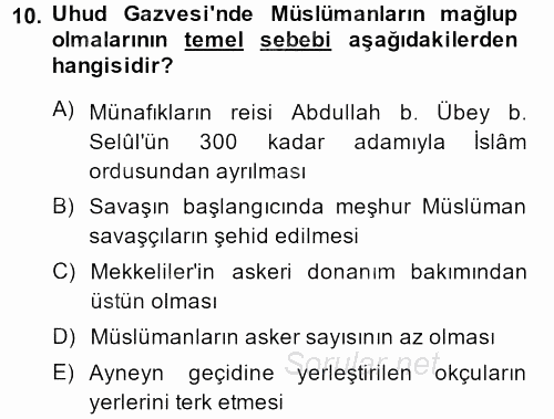 İslam Tarihi ve Medeniyeti 1 2013 - 2014 Ara Sınavı 10.Soru