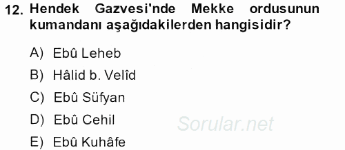 İslam Tarihi ve Medeniyeti 1 2013 - 2014 Ara Sınavı 12.Soru