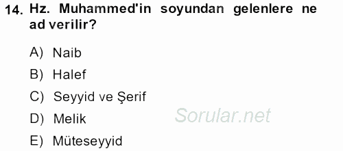 İslam Tarihi ve Medeniyeti 1 2013 - 2014 Ara Sınavı 14.Soru