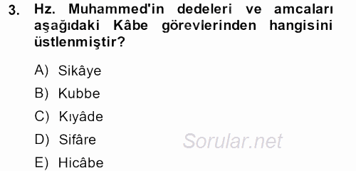 İslam Tarihi ve Medeniyeti 1 2013 - 2014 Ara Sınavı 3.Soru