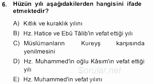 İslam Tarihi ve Medeniyeti 1 2013 - 2014 Ara Sınavı 6.Soru