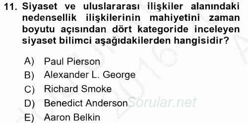 Uluslararası İlişkilerde Araştırma Yöntemleri 2016 - 2017 Ara Sınavı 11.Soru